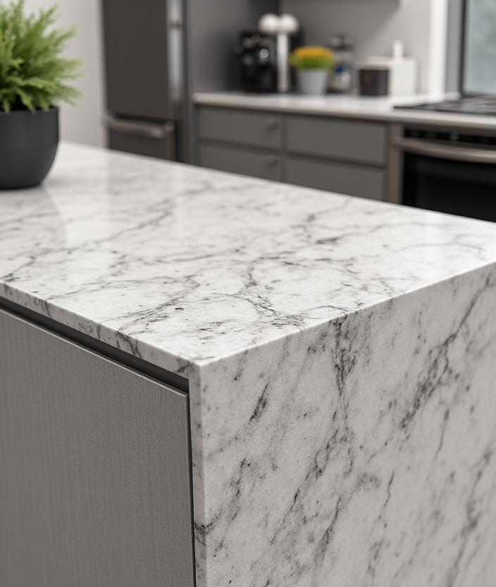 Isla de cocina moderna con detalles en piedra